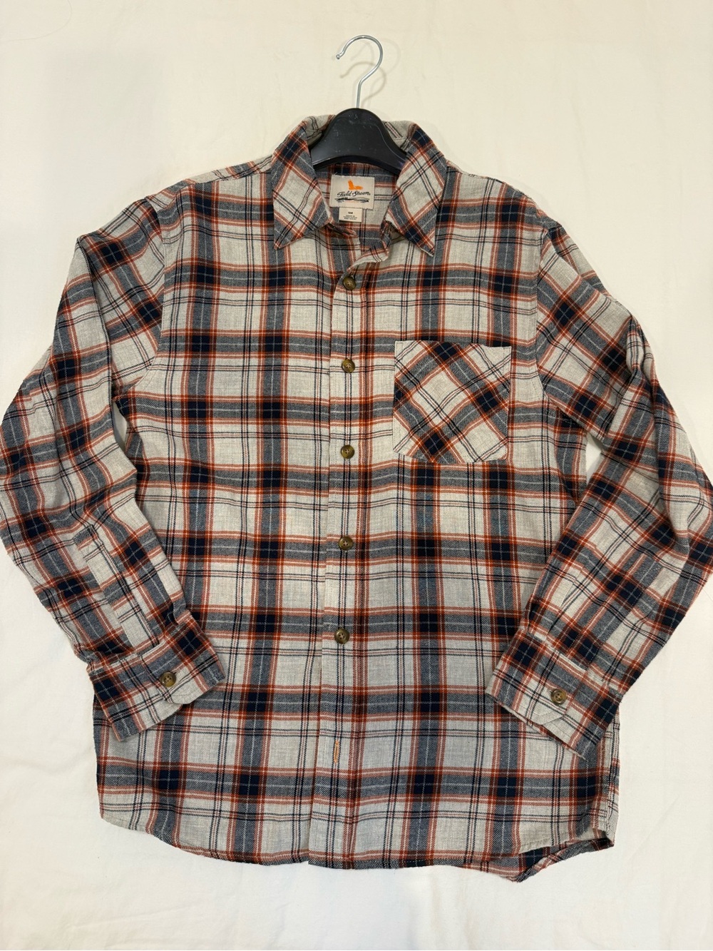 Field & Stream Gray Plaid Button-Down Shirt with Navy and Orange
